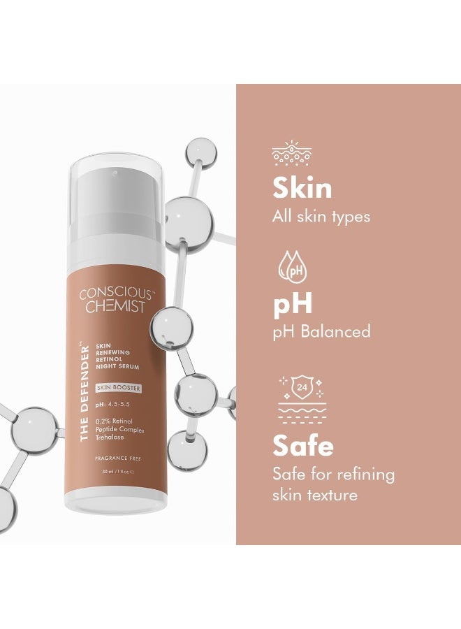 كيميائي واعي سيروم ريتينول بتركيز 0.2% للوجه من Conscious Chemist® | 30 مل | سيروم متعدد الببتيدات لمكافحة الشيخوخة، يقلل الخطوط الدقيقة والتجاعيد، مناسب للرجال والنساء، يحتوي على البروبيوتيك ومستخلص السيكا - المنتج الواقي. - Image 3